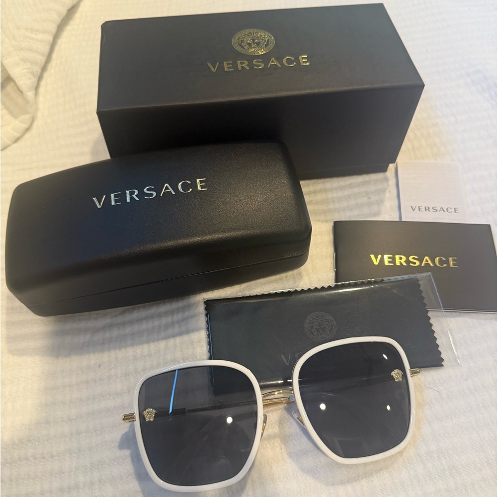 Versace White and Gold MEDUSA GLAM SUNGLASSES